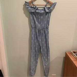 Girl’s Old Navy Off Shoulder Floral Chambray Romper Jumpsuit XL 14